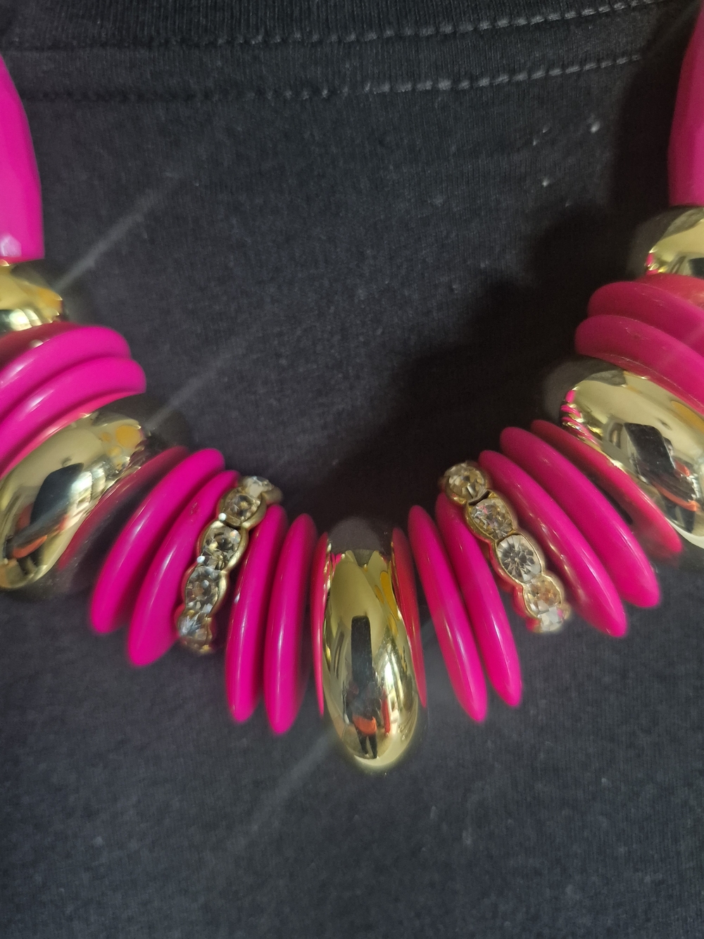 Vibrant Hot Pink and Gold Statement Necklace